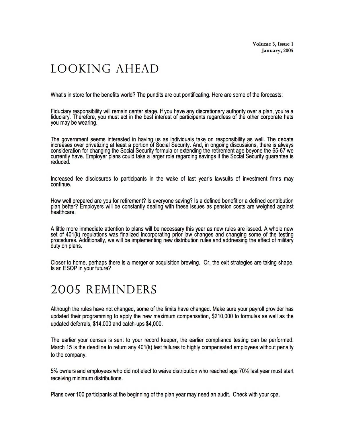 2005 Reminders