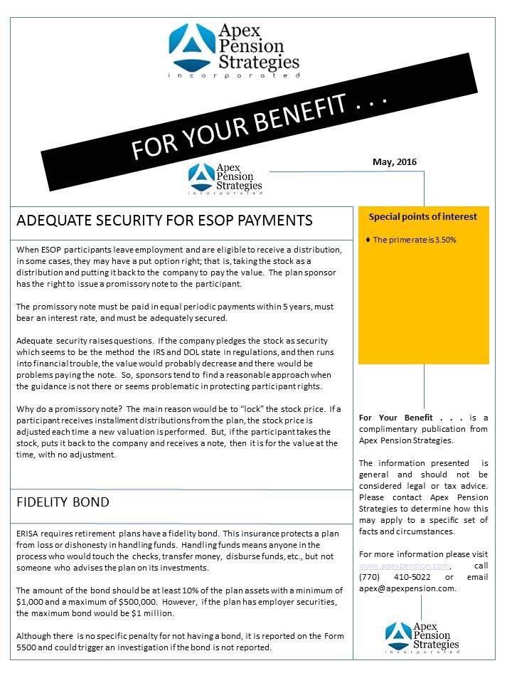 Adequate Security for ESOP Payments