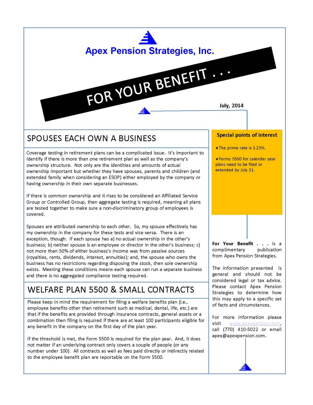 Welfare Plan 5500 & Small Contracts